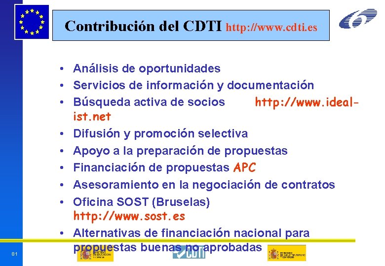 Contribución del CDTI http: //www. cdti. es 81 • Análisis de oportunidades • Servicios Contribución del CDTI http: //www. cdti. es 81 • Análisis de oportunidades • Servicios