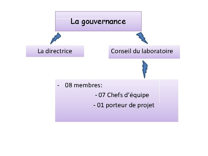 La gouvernance La directrice Conseil du laboratoire - 08 membres: - 07 Chefs d’équipe
