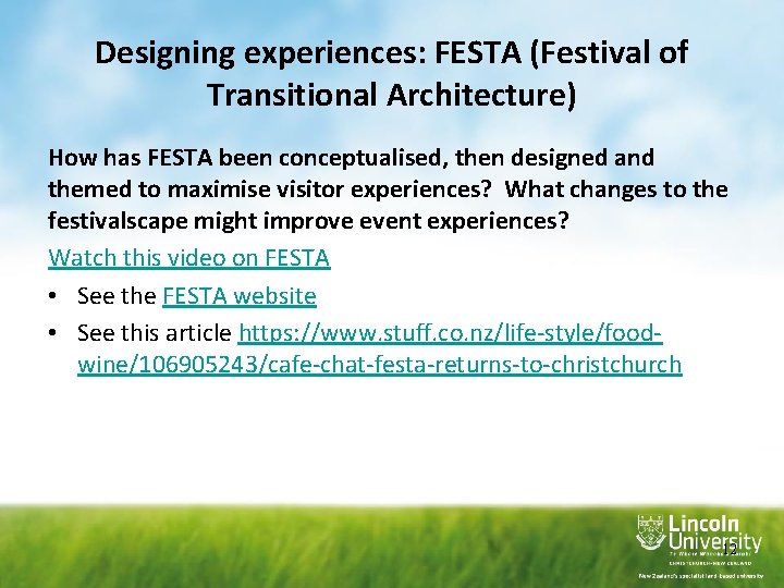 Designing experiences: FESTA (Festival of Transitional Architecture) How has FESTA been conceptualised, then designed