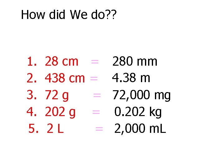How did We do? ? 1. 2. 3. 4. 5. 28 cm 438 cm