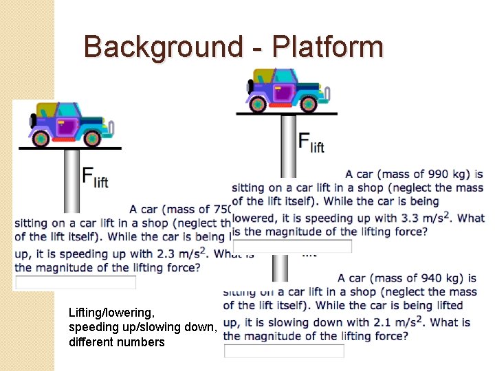 Background - Platform Lifting/lowering, speeding up/slowing down, different numbers 