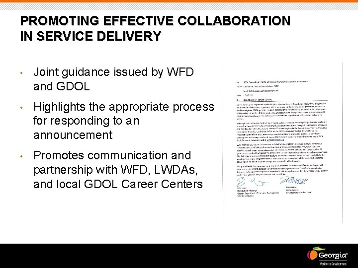 PROMOTING EFFECTIVE COLLABORATION IN SERVICE DELIVERY • Joint guidance issued by WFD and GDOL