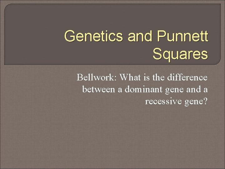 Genetics and Punnett Squares Bellwork: What is the difference between a dominant gene and