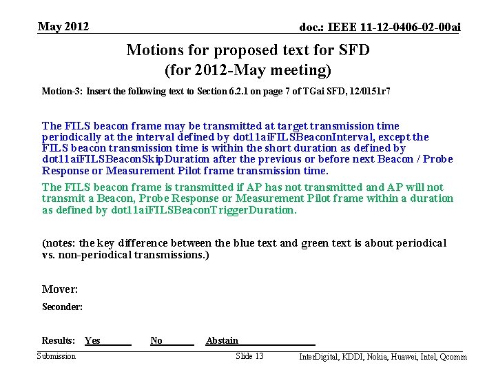 May 2012 doc. : IEEE 11 -12 -0406 -02 -00 ai Motions for proposed