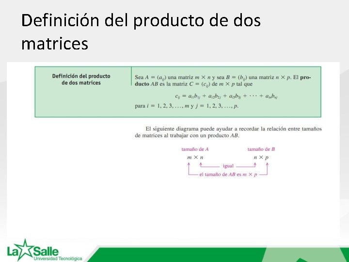 Definición del producto de dos matrices 