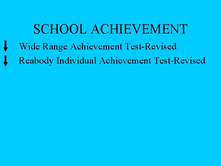 SCHOOL ACHIEVEMENT Wide Range Achievement Test-Revised Reabody Individual Achievement Test-Revised 