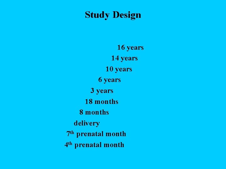 Study Design 16 years 14 years 10 years 6 years 3 years 18 months