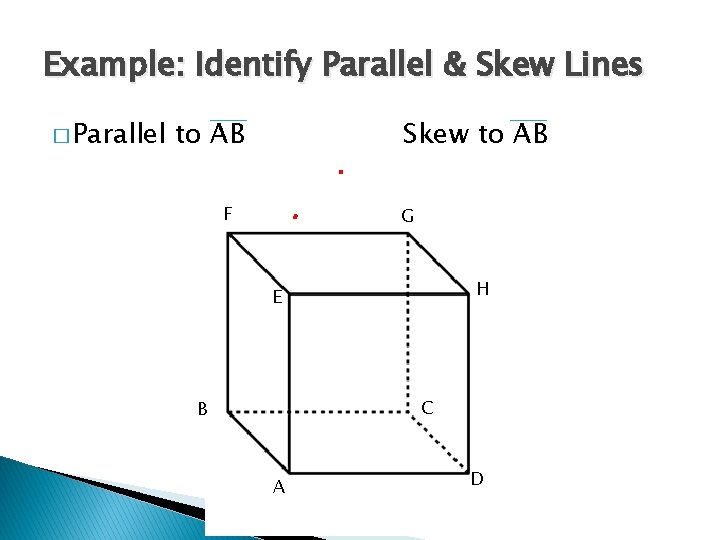 Example: Identify Parallel & Skew Lines � Parallel to AB Skew to AB F