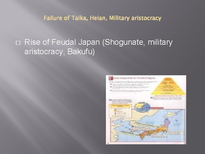 � Rise of Feudal Japan (Shogunate, military aristocracy, Bakufu) 