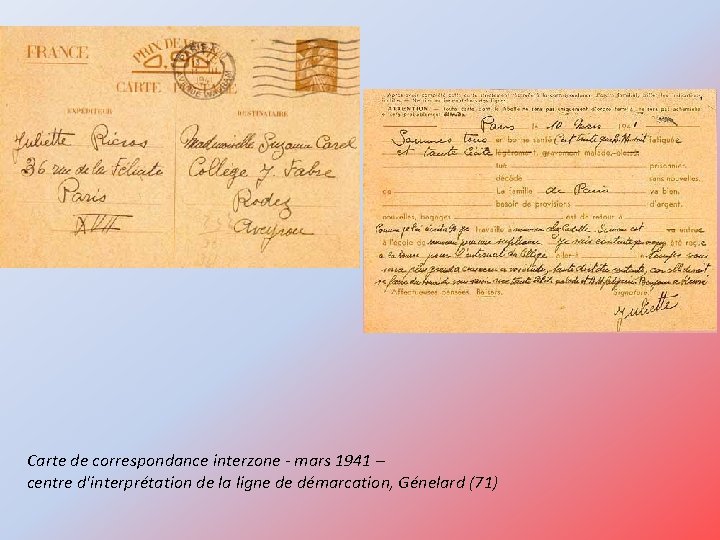 Carte de correspondance interzone - mars 1941 – centre d'interprétation de la ligne de