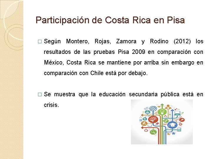 Participación de Costa Rica en Pisa � Según Montero, Rojas, Zamora y Rodino (2012)