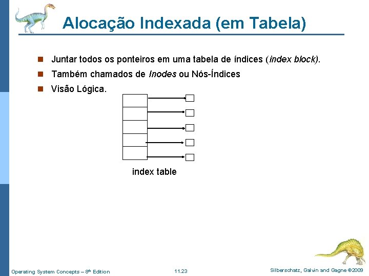 Alocação Indexada (em Tabela) n Juntar todos os ponteiros em uma tabela de índices