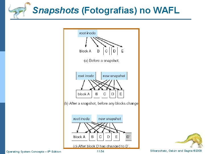 Snapshots (Fotografias) no WAFL Operating System Concepts – 8 th Edition 11. 54 Silberschatz,