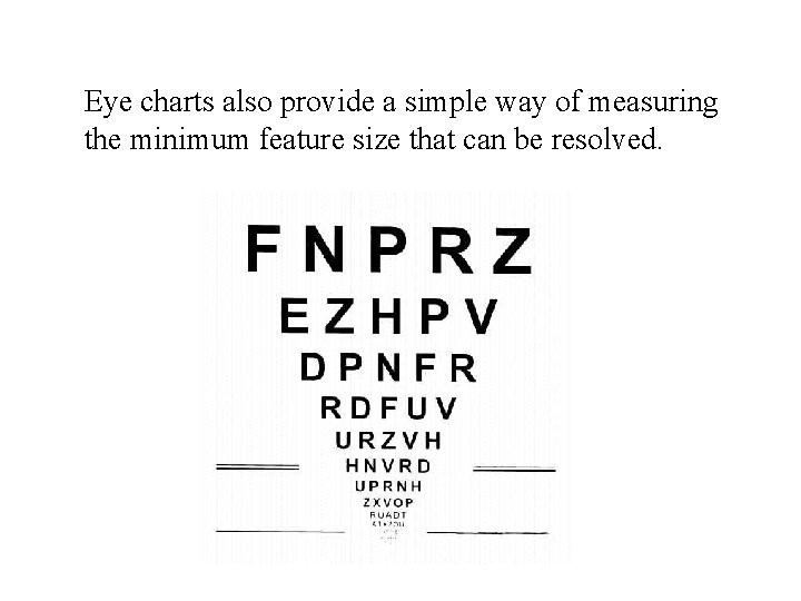 Eye charts also provide a simple way of measuring the minimum feature size that