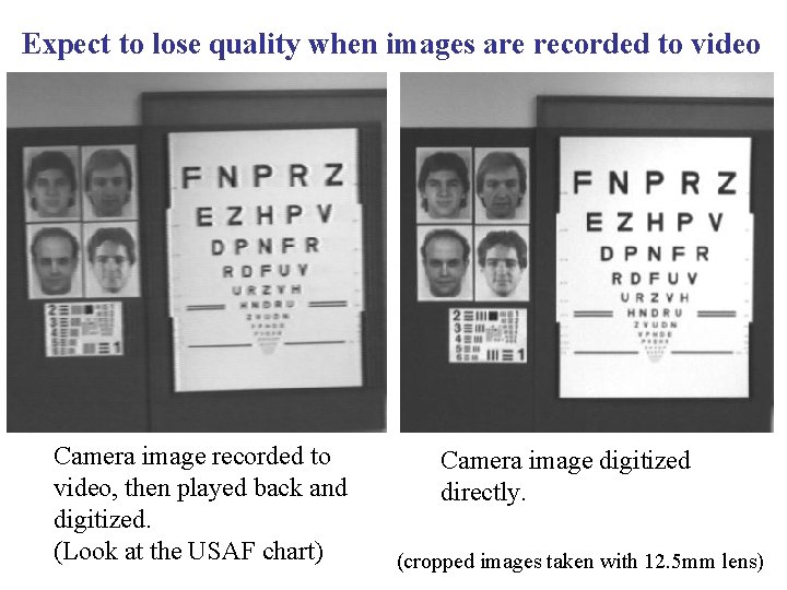 Expect to lose quality when images are recorded to video Camera image recorded to