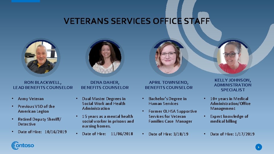 VETERANS SERVICES OFFICE STAFF RON BLACKWELL, LEAD BENEFITS COUNSELOR • Army Veteran • Previous