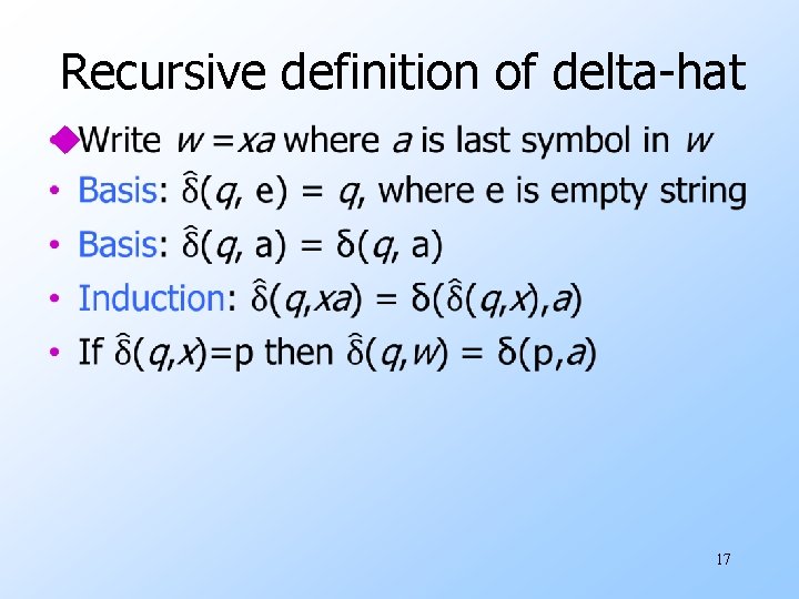 Recursive definition of delta-hat u 17 