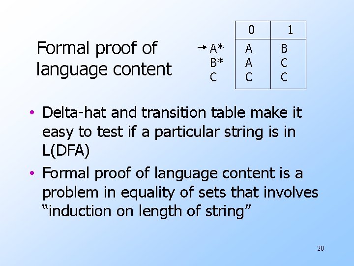 Formal proof of language content 0 A* B* C A A C 1 B