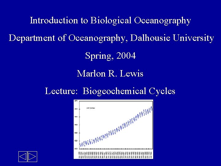 Introduction to Biological Oceanography Department of Oceanography, Dalhousie University Spring, 2004 Marlon R. Lewis
