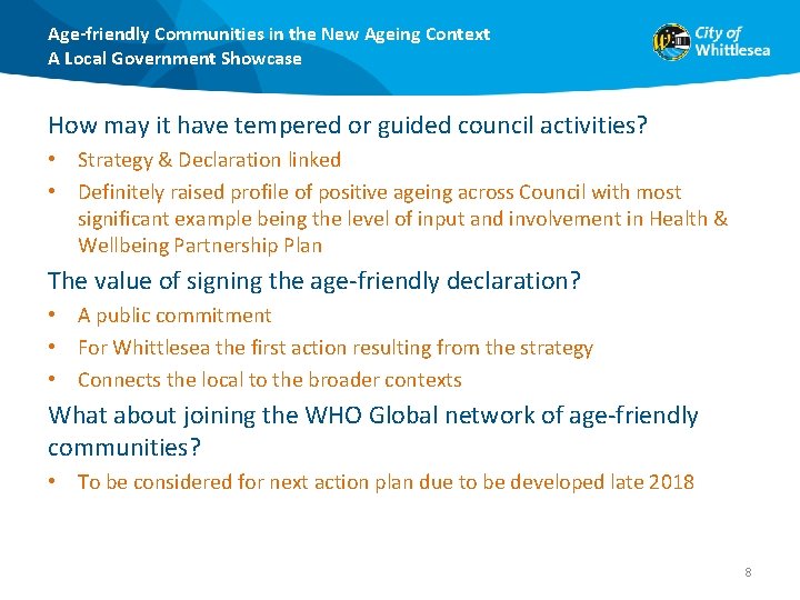 Age-friendly Communities in the New Ageing Context A Local Government Showcase How may it