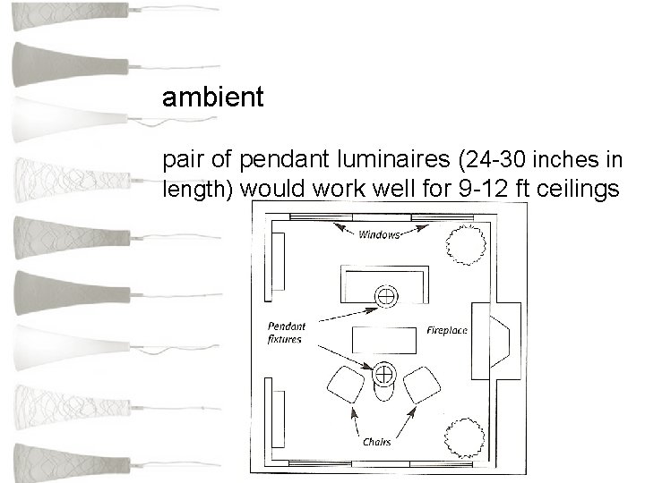 ambient pair of pendant luminaires (24 -30 inches in length) would work well for