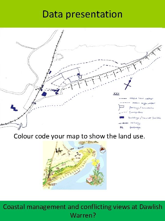 Data presentation Colour code your map to show the land use. Coastal management and
