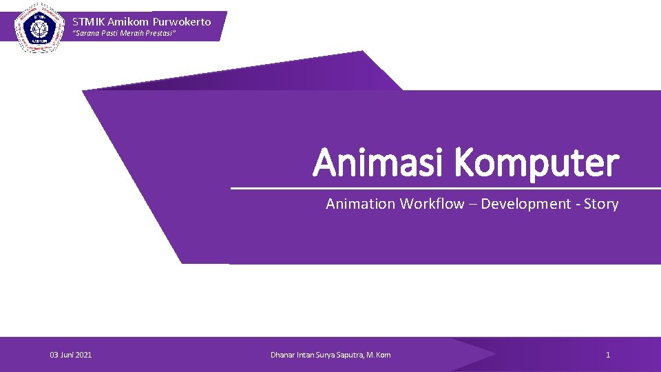 STMIK Amikom Purwokerto “Sarana Pasti Meraih Prestasi” Animasi Komputer Animation Workflow – Development -