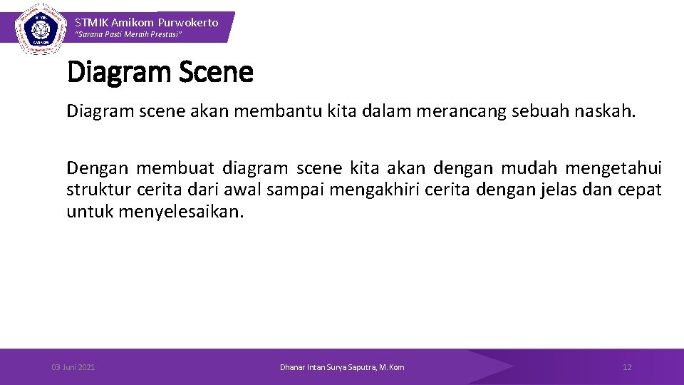 STMIK Amikom Purwokerto “Sarana Pasti Meraih Prestasi” Diagram Scene Diagram scene akan membantu kita