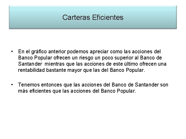 Carteras Eficientes • En el gráfico anterior podemos apreciar como las acciones del Banco