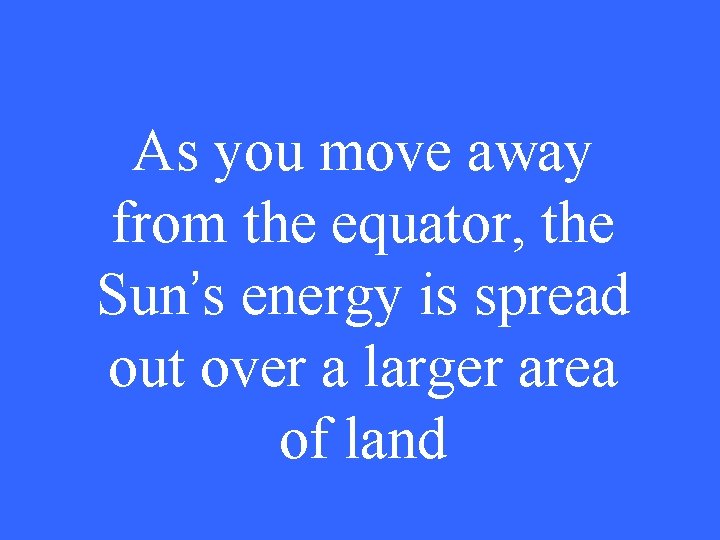 As you move away from the equator, the Sun’s energy is spread out over