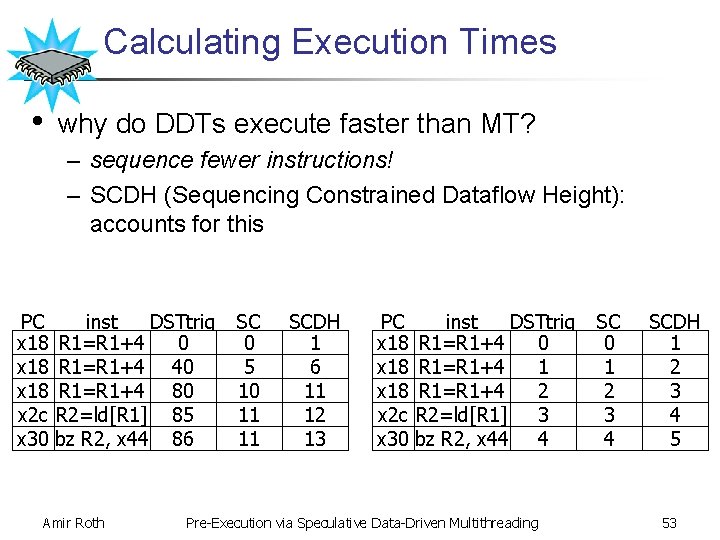 Calculating Execution Times • why do DDTs execute faster than MT? – sequence fewer