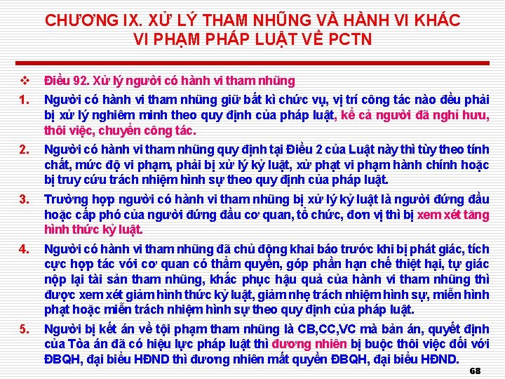 CHƯƠNG IX. XỬ LÝ THAM NHŨNG VÀ HÀNH VI KHÁC VI PHẠM PHÁP LUẬT