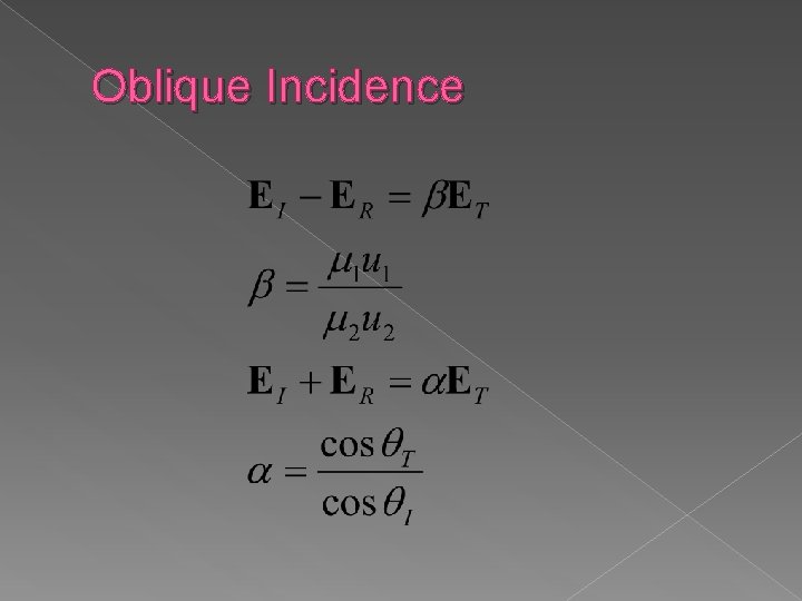 Oblique Incidence 