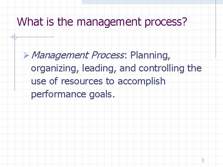 What is the management process? Ø Management Process: Planning, organizing, leading, and controlling the