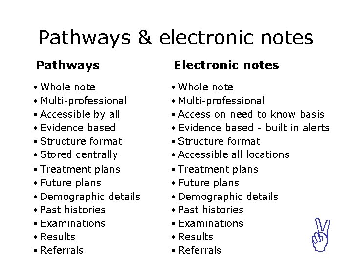 Pathways & electronic notes Pathways Electronic notes • Whole note • Multi-professional • Accessible