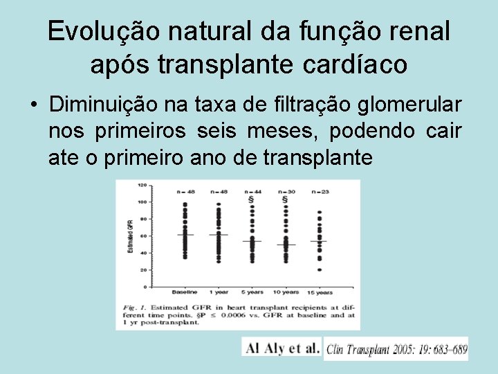 Evolução natural da função renal após transplante cardíaco • Diminuição na taxa de filtração