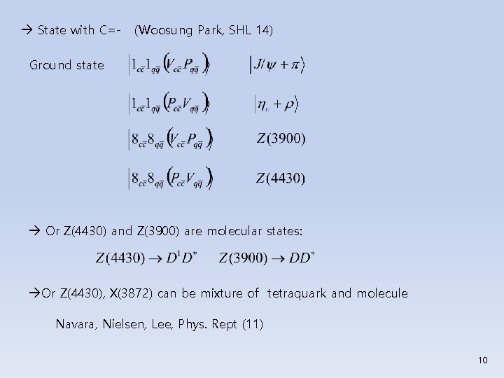  State with C=- (Woosung Park, SHL 14) Ground state Or Z(4430) and Z(3900)