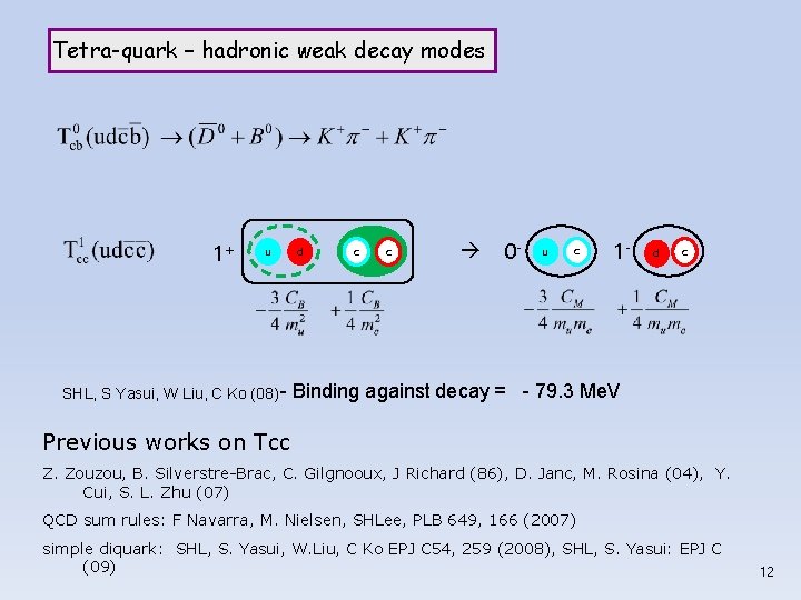 Tetra-quark – hadronic weak decay modes 1+ u SHL, S Yasui, W Liu, C