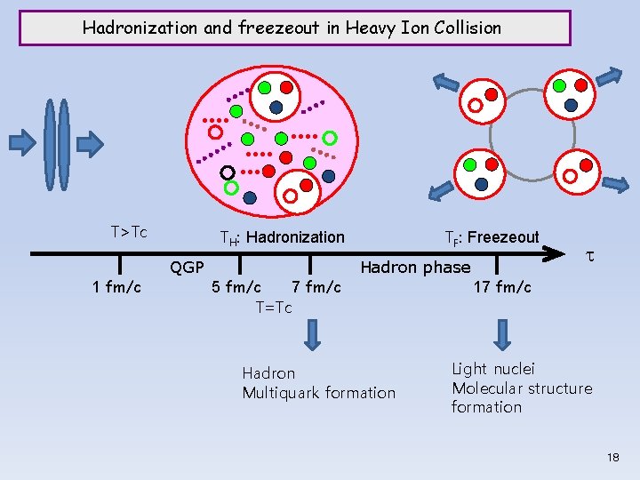 Hadronization and freezeout in Heavy Ion Collision T>Tc 1 fm/c TH: Hadronization QGP 7