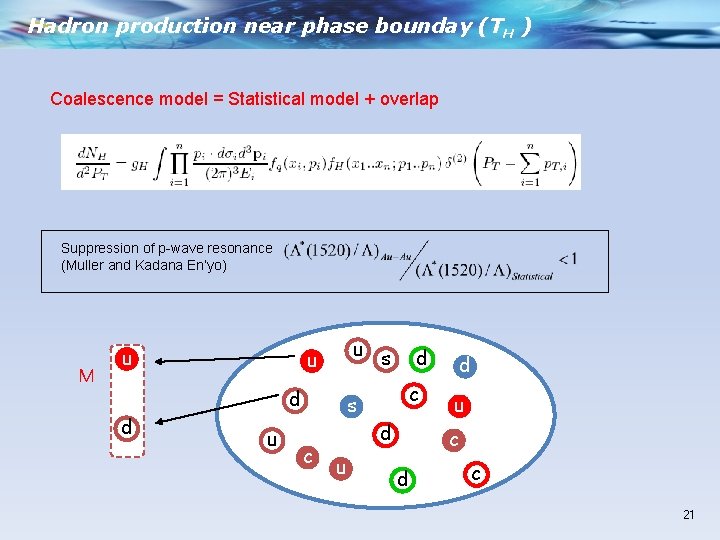 Hadron production near phase bounday (TH ) Coalescence model = Statistical model + overlap