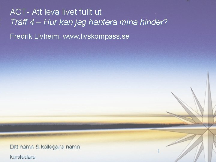 ACT- Att leva livet fullt ut Träff 4 – Hur kan jag hantera mina