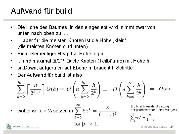 Aufwand für build • Die Höhe des Baumes, in den eingesiebt wird, nimmt zwar