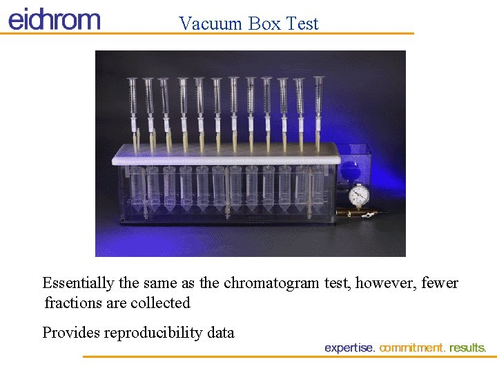 Vacuum Box Test Essentially the same as the chromatogram test, however, fewer fractions are Vacuum Box Test Essentially the same as the chromatogram test, however, fewer fractions are
