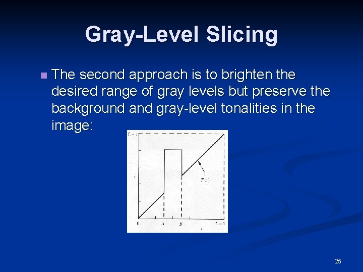 Gray-Level Slicing n The second approach is to brighten the desired range of gray