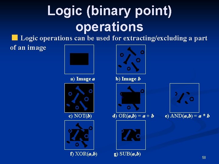 Logic (binary point) operations Logic operations can be used for extracting/excluding a part of