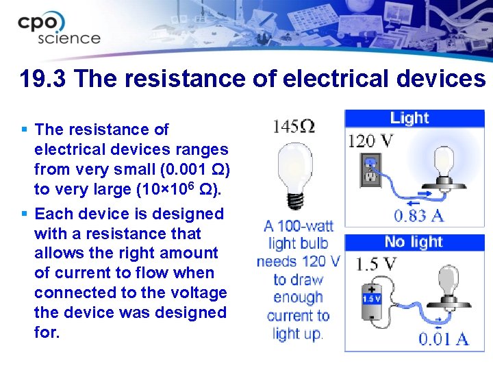 19. 3 The resistance of electrical devices § The resistance of electrical devices ranges