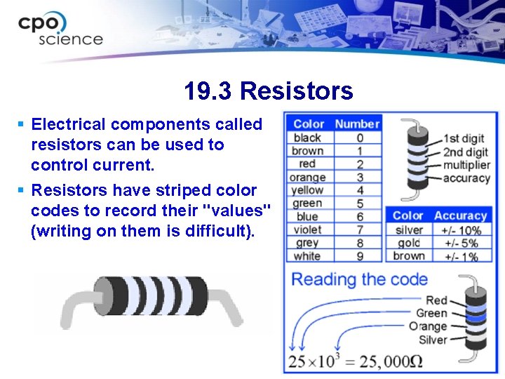 19. 3 Resistors § Electrical components called resistors can be used to control current.