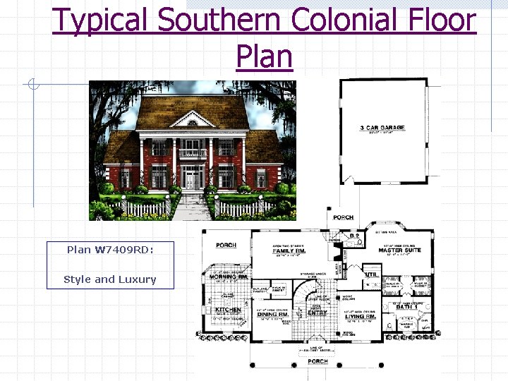 Typical Southern Colonial Floor Plan W 7409 RD: Style and Luxury 