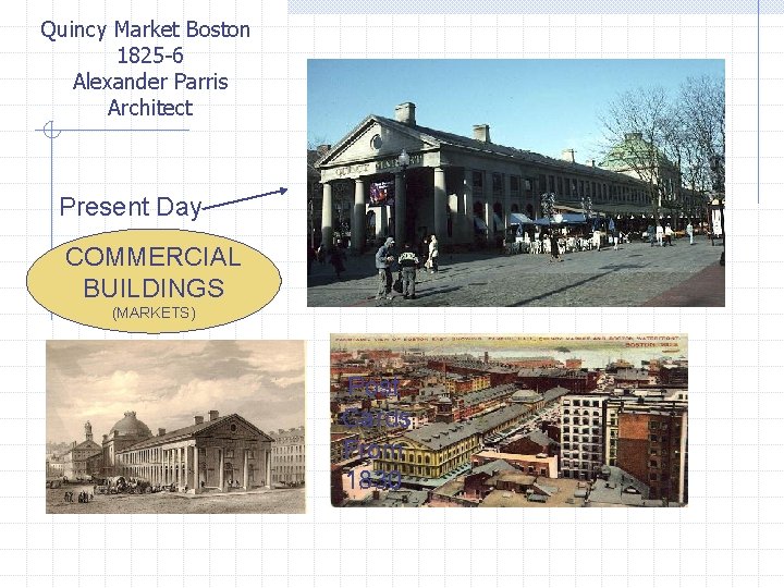 Quincy Market Boston 1825 -6 Alexander Parris Architect Present Day COMMERCIAL BUILDINGS (MARKETS) Post