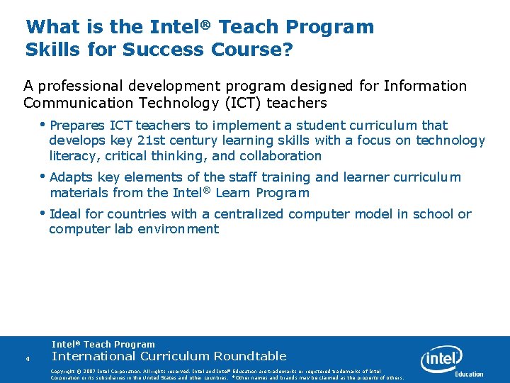 What is the Intel® Teach Program Skills for Success Course? A professional development program